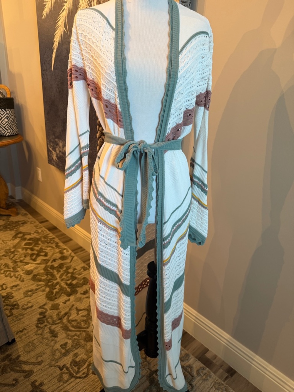 Alexis Cream Eyelet Top with Sage Trim Accent Duster